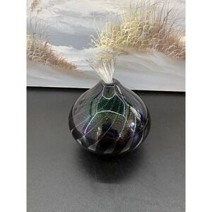 Maytum Studio 1994 Iridescent Art Glass Paperweight Oil Lamp  Blue Green